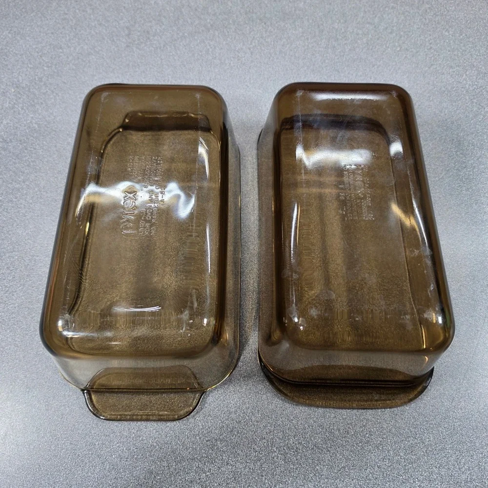 Pyrex Loaf Pan Set 2 Unisex 1.5QT Brown Excellent Fireside Smoked Glass 213-S
